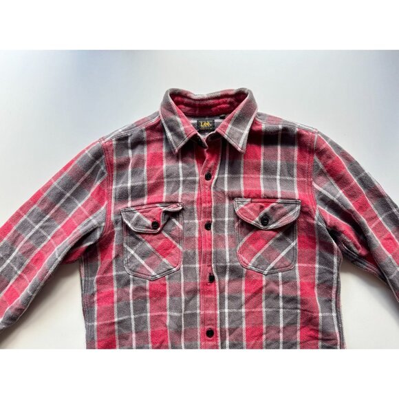 LEE Red Grey Plaid Check Cotton Flannel Button Down Shirt, Size M - Picture 5 of 13